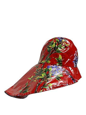 Dolce & Gabbana Glossy Red Floral Wide Brim Bucket Capello Women's Hat (view 2)