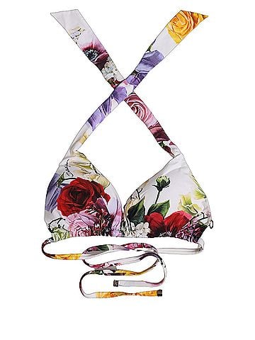 Dolce & Gabbana White Floral Print Triangle Beachwear Bikini Women's Top (view 1)