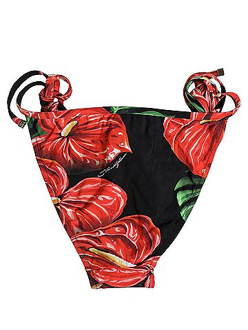 Dolce & Gabbana Black Floral Print Nylon Beachwear Bikini Women's Bottom (view 2)