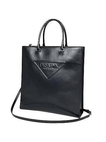 Prada Prada PRADA Tote Bag, Logo Plate, 2-Way, Leather, Nero (Black), 1BA332, Women's (view 1)