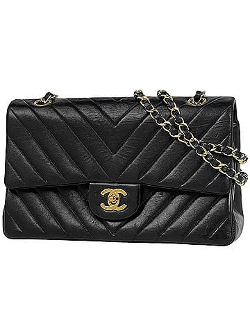 Chanel Chanel CHANEL Shoulder Bag, Coco Mark, V-stitch, Double Flap, Leather, Black, Women's (view 1)