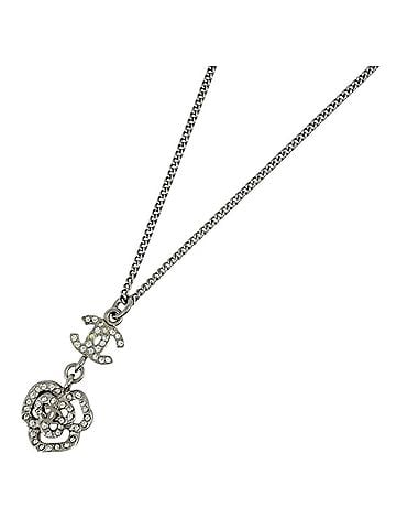 Chanel Chanel necklace, Coco Mark, Camellia, silver plated, rhinestone, silver, women's. (view 1)