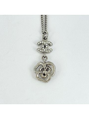 Chanel Chanel necklace, Coco Mark, Camellia, silver plated, rhinestone, silver, women's. (view 2)