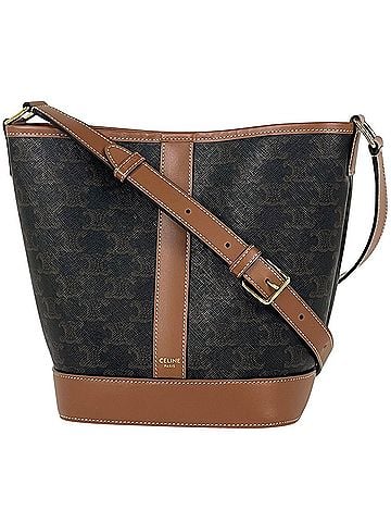 Céline Celine Triomphe Small Bucket Shoulder Bag, Coated Canvas, Brown, Women's (view 1)