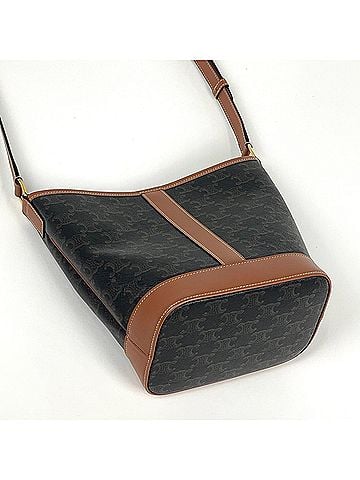 Céline Celine Triomphe Small Bucket Shoulder Bag, Coated Canvas, Brown, Women's (view 2)