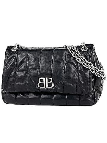Balenciaga Balenciaga Monaco Chain Shoulder Bag with Logo, Leather, Black, 781672, Women's (view 1)