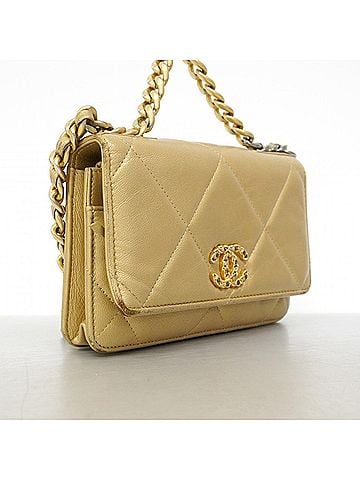 Chanel Chanel Wallet/Shoulder Wallet Chain Shoulder 19 Lambskin Brown Gold Women's (view 2)