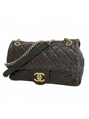 Chanel Chanel Matelassé Shoulder Bag, Double Chain, Caviar Leather, Black, Women's (view 1)