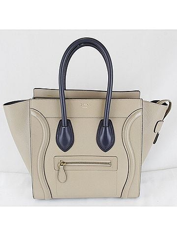 Céline CELINE Leather Bicolor Tote Bag, Beige, Women's (view 1)