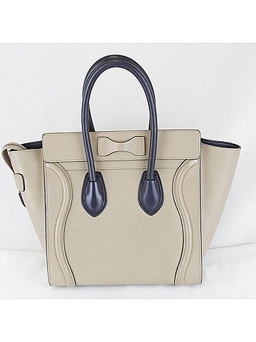 Céline CELINE Leather Bicolor Tote Bag, Beige, Women's (view 2)