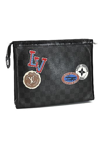 Louis Vuitton LOUIS VUITTON Louis Vuitton Pochette Voyage MM N64442 LV League Clutch Bag Damier Graphite Canvas Patch Label Black Men's (view 2)