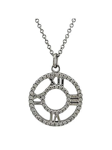 Tiffany & Co. Tiffany &amp; Co. Atlas Open Medallion Necklace, 18K White Gold, Diamond, Women's, Pre-owned. (view 1)