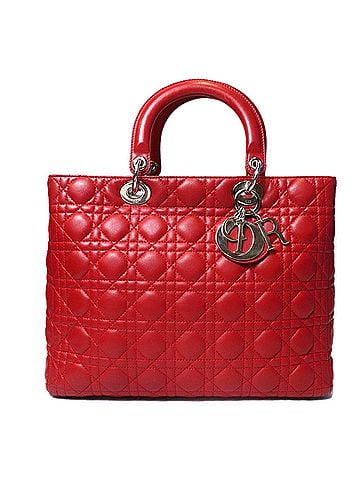 Christian Dior Christian Dior Dior Lady Large Handbag, Lambskin Leather, Red, Women's (view 1)