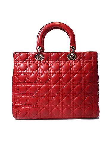 Christian Dior Christian Dior Dior Lady Large Handbag, Lambskin Leather, Red, Women's (view 2)