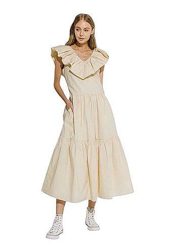 English Factory Ruffled Neck Sleeveless Midi Dress Casual Dress (view 1)