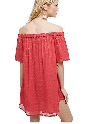 Anthropologie Coral Off-Shoulder Shift Dress Casual Dress (view 1)