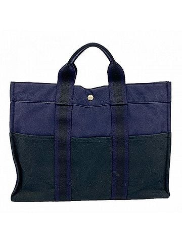 Hermès Hermes Fourre-Tout MM Canvas Tote Bag, Black/Navy, Men's/Women's (view 1)