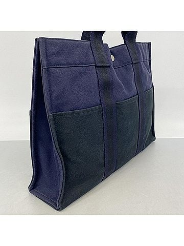 Hermès Hermes Fourre-Tout MM Canvas Tote Bag, Black/Navy, Men's/Women's (view 2)