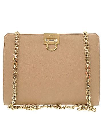 Salvatore Ferragamo Salvatore Ferragamo Gancini Leather Beige Chain Shoulder Bag 0375 (view 1)