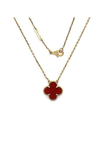 Van Cleef & Arpels Vintage Alhambra Pendant Necklace 18K Yellow Gold and Carnelian (view 2)