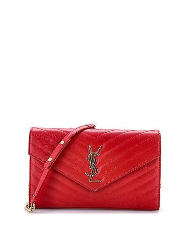 Saint Laurent Classic Monogram Wallet on Chain Matelasse Chevron Leather Medium (view 1)