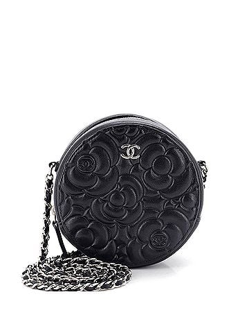 Chanel Round Clutch with Chain Camellia Goatskin Mini (view 1)