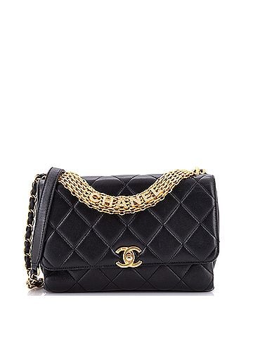 Chanel Crystal Logo Letters Chain Handle Flap Bag Quilted Lambskin Medium (view 1)