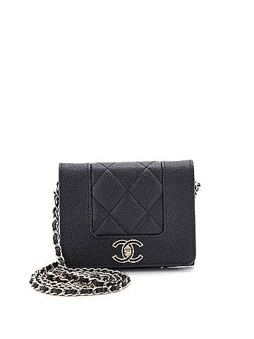 Chanel Mademoiselle Vintage Card Holder on Chain Quilted Caviar (view 1)