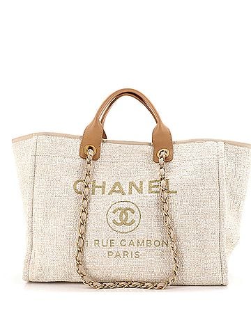 Chanel Deauville Tote Raffia with Glitter Detail Medium (view 1)