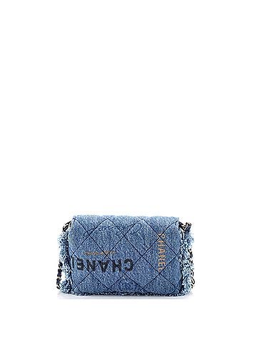 Chanel Denim Mood Flap Clutch with Chain Logo Printed Quilted Fringe Denim (view 2)