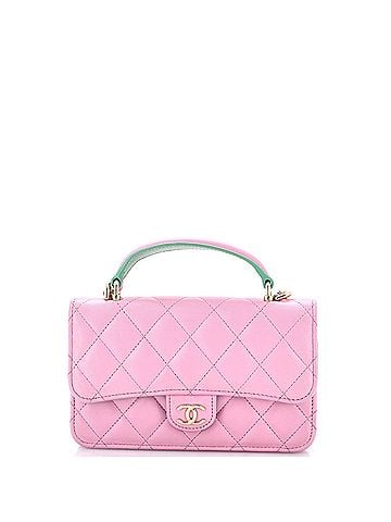 Chanel Classic Top Handle Flap Phone Holder with Chain Quilted Lambskin (view 1)