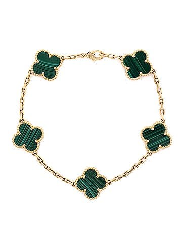 Van Cleef & Arpels Vintage Alhambra 5 Motifs Bracelet 18K Yellow Gold and Malachite (view 1)