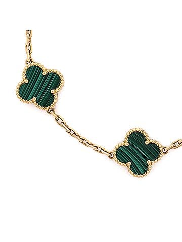 Van Cleef & Arpels Vintage Alhambra 5 Motifs Bracelet 18K Yellow Gold and Malachite (view 2)