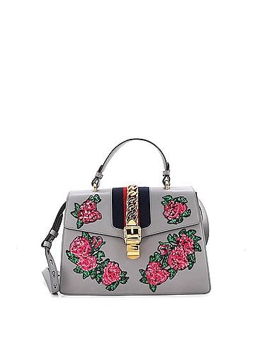 Gucci Sylvie Top Handle Bag Embroidered Leather Medium (view 1)
