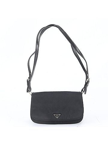 Prada Prada Tessuto Nylon Triangle Logo Leather Shoulder Bag, Black, Women's (view 1)