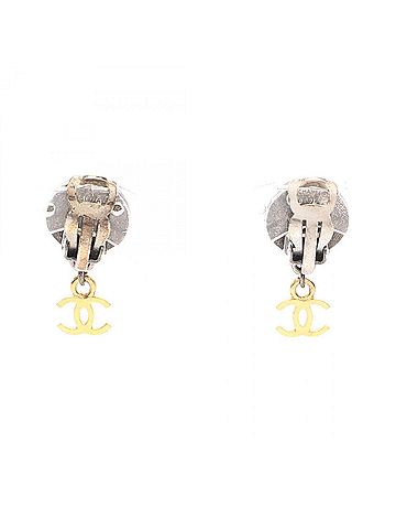 Chanel Chanel Coco Mark Medallion Swing Earrings, Stainless Steel, Gold Plated (GP), Women's, Silver/Gold Tone (view 2)
