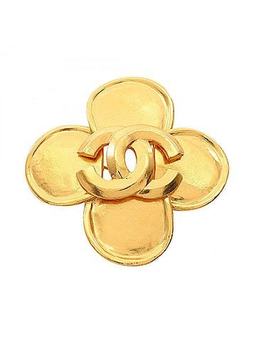 Chanel Chanel Coco Mark Clover Brooch Accessory, Gold Plated (GP), Women's, Tone (view 1)