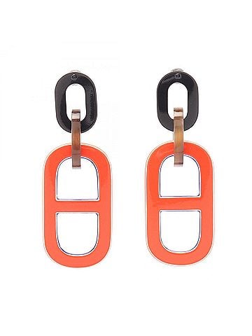 Hermès Hermes Chaine d'Ancre earrings, plastic jewelry, women's, orange and brown tones, multicolor. (view 1)