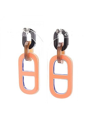 Hermès Hermes Chaine d'Ancre earrings, plastic jewelry, women's, orange and brown tones, multicolor. (view 2)