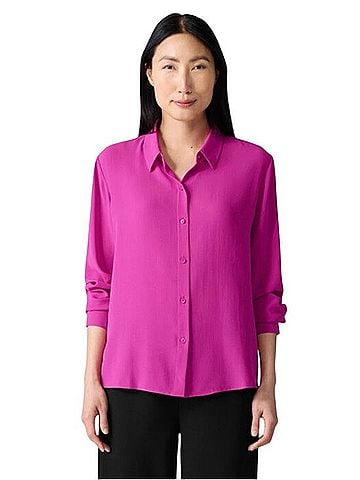 Eileen Fisher Silk Georgette Crepe Classic Collar Shirt Long Sleeve T-Shirt (view 1)
