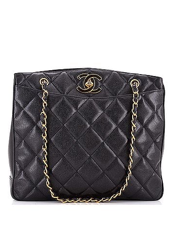 Chanel Vintage CC Lock Pocket Chain Tote Quilted Caviar Large (view 1)