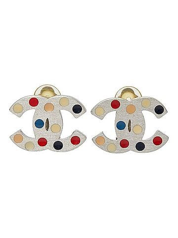 Chanel Chanel Coco Mark Dot Earrings, 05C Stamp, Silver, Multicolor Metal, Women's CHANEL (view 2)