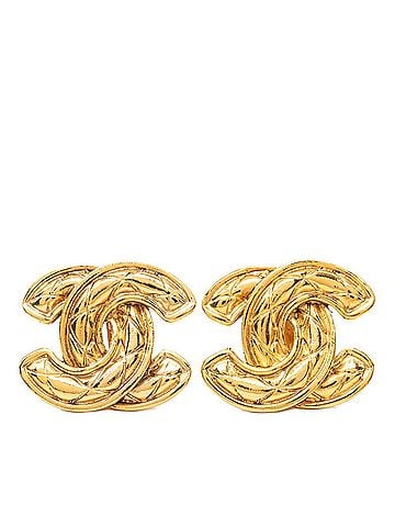 Chanel Chanel Vintage Matelassé Coco Mark Earrings, Gold Plated, Women's CHANEL (view 1)