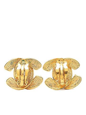 Chanel Chanel Vintage Matelassé Coco Mark Earrings, Gold Plated, Women's CHANEL (view 2)