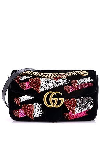 Gucci GG Marmont Flap Bag Embellished Matelasse Velvet Small (view 1)