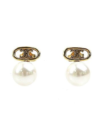 Céline CELINE Earrings Metal Faux Pearl Gold x White Women's r10476j (view 1)