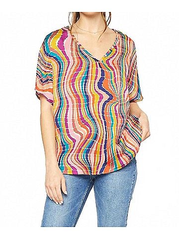 Entro Kaleidoscope V-Neck Top in Multicolor (view 2)