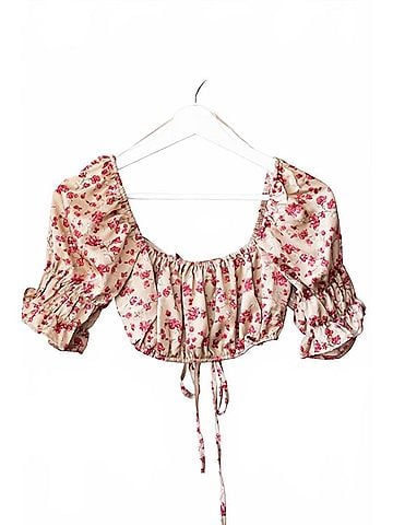 The Vintage Shop Women's Floral Ruched Puff Sleeve Crop Top in Multi (view 1)