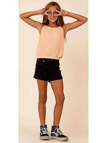 Vintage Havana Slub Elastic Bottom Tank Top in Cantaloupe (view 2)