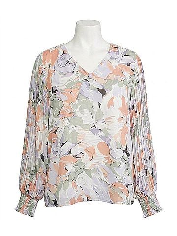 Entro Floral Pleated Sleeve Blouse in Multicolor (view 1)